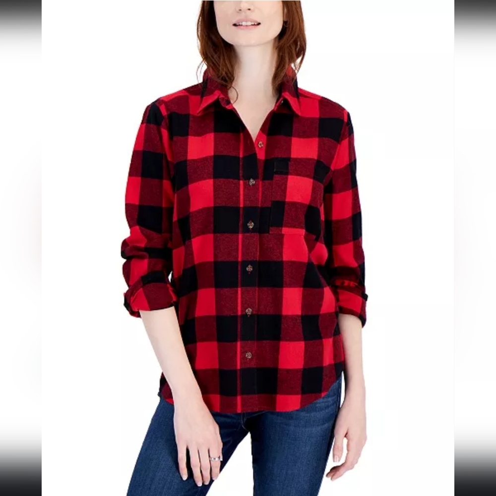 Style and Co Red Plaid button up OX